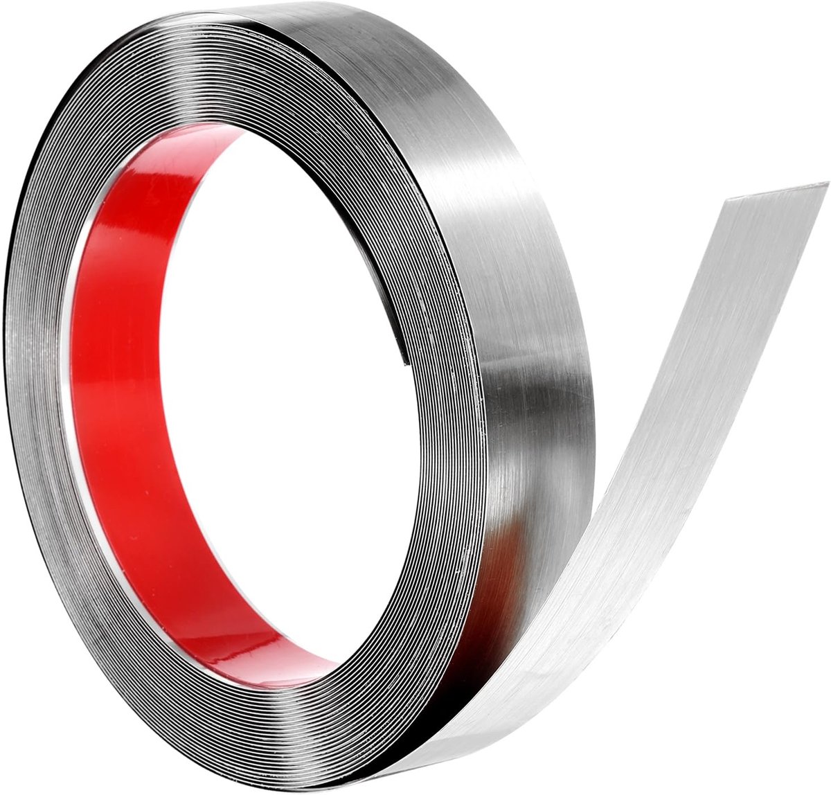 Wandlijst van roestvrij staal, 80 x 3 cm, decoratieve metalen strip om af te pellen en op te plakken, voor spiegels, tegels en plafondranden, geborsteld zilver