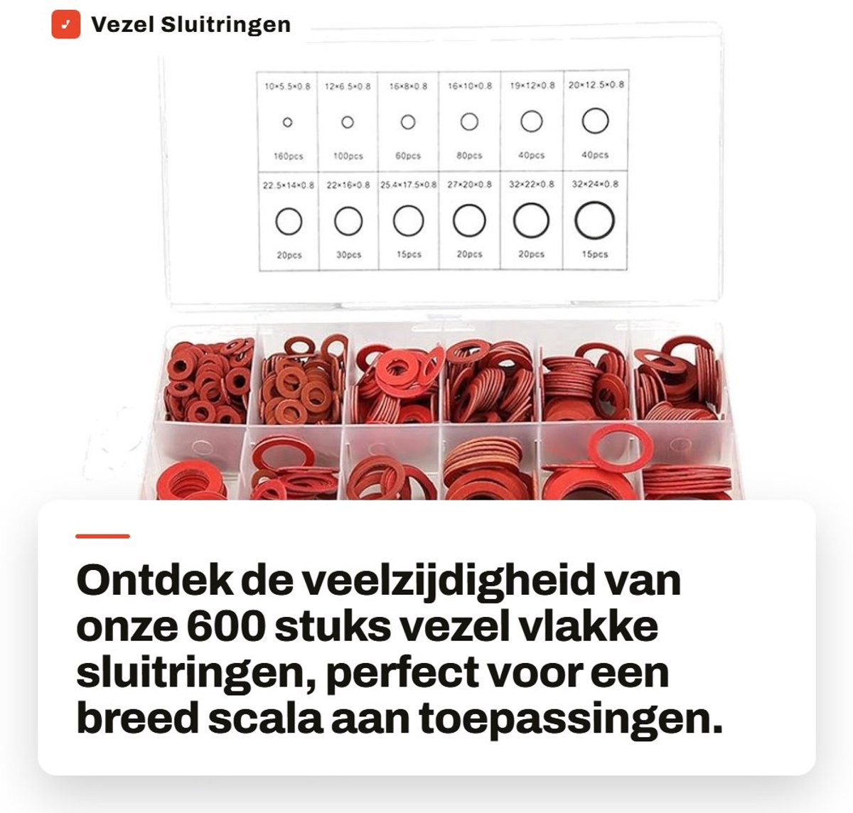 Dailygoods - Vezel Sluitringen - Isolerende Afstandhouder Kit - Rood Staal - 600 Stuks - Assortiment voor Meerdere Toepassingen - Geschikt voor Kluspr...