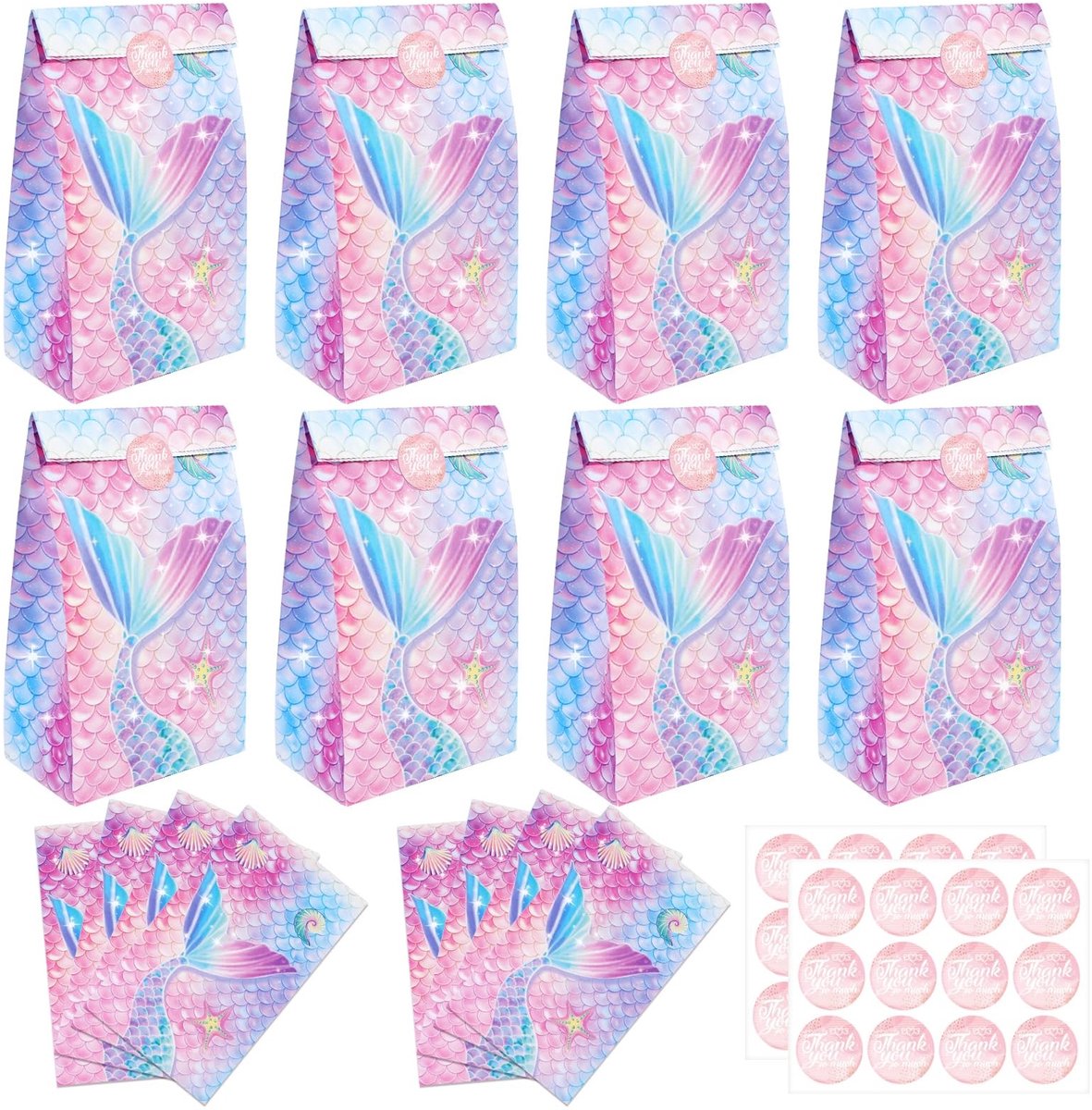 Dailygoods- Verjaardagszakjes 24 stuks - Zeemeerminnenmotief - Geschenkzakjes - Bedankcadeaus - Snoepzakjes - Afmetingen 12,8 x 8 x 24 cm