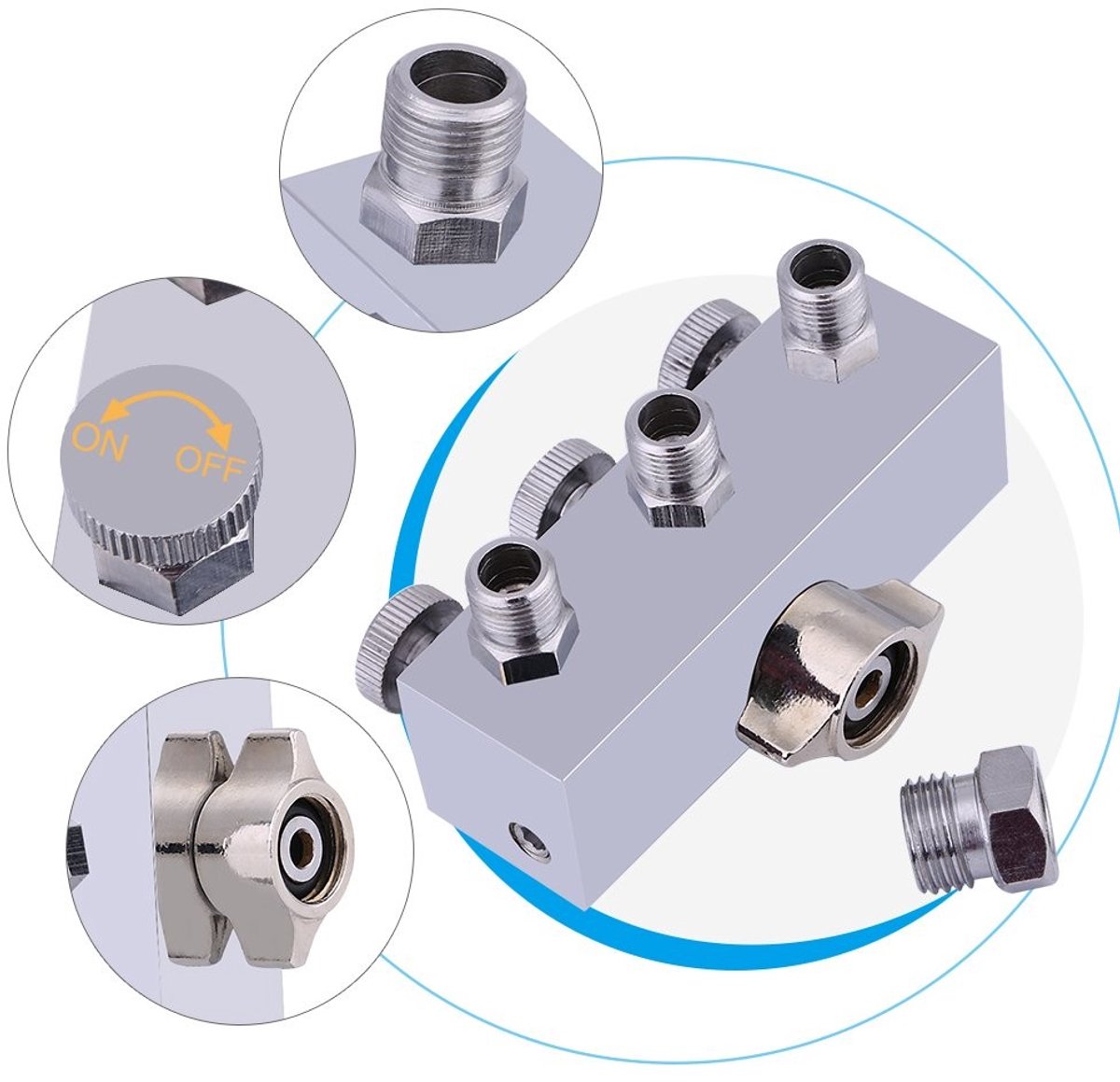 Dailygoods- Luchtslangsplitter 3-weg ontwerp - Individuele luchtdregelknoppen - Mini houder - Voor tijdelijke tatoeages - Voor gezichtsbeschildering - Efficiënt airbrushen - Airbrush Splitter
