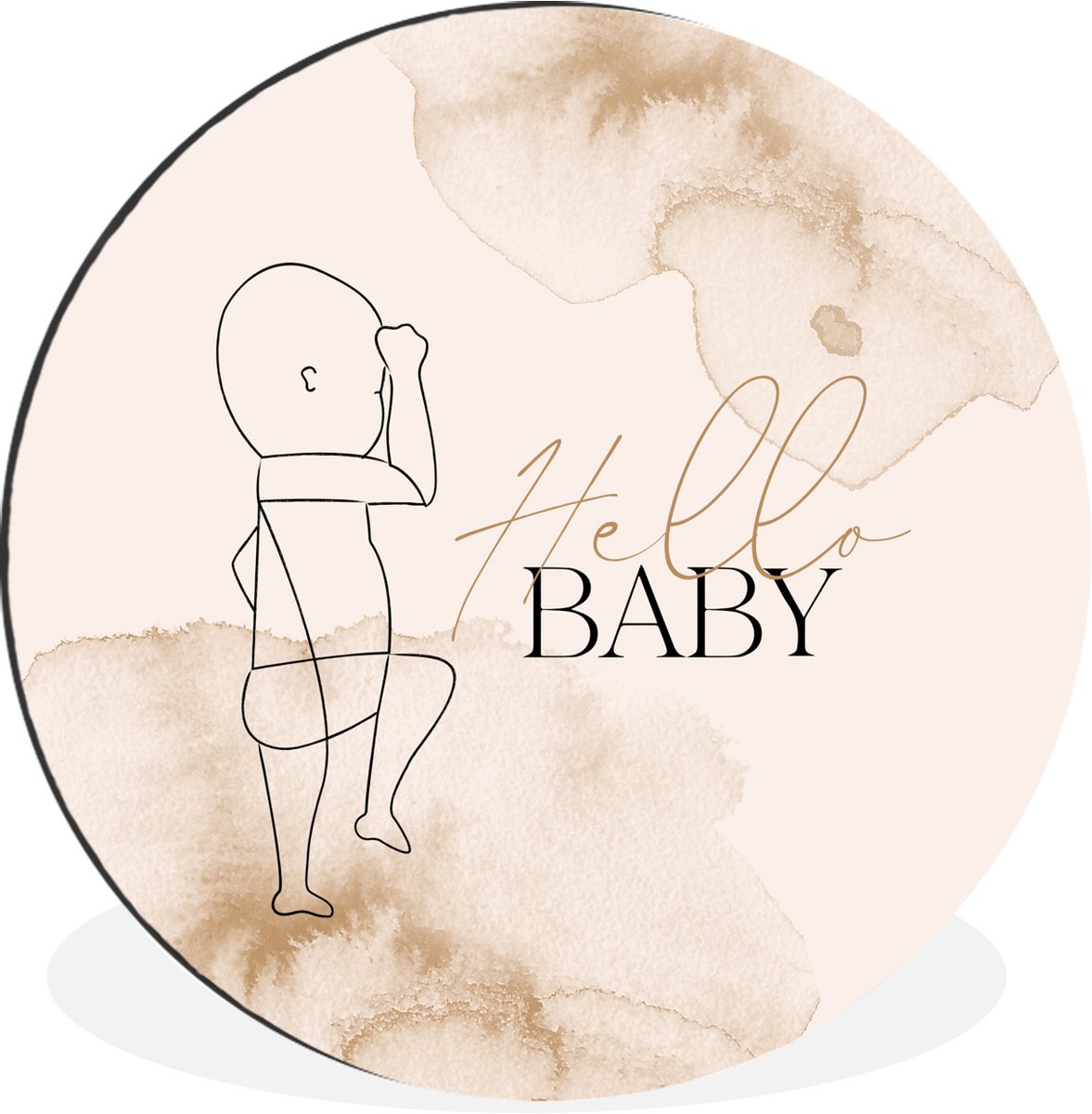 WallCircle - Wandcirkel - Muurcirkel - Spreuken - Hello baby - Quotes - Baby - Aluminium - Dibond - 140x140 cm - Binnen en Buiten