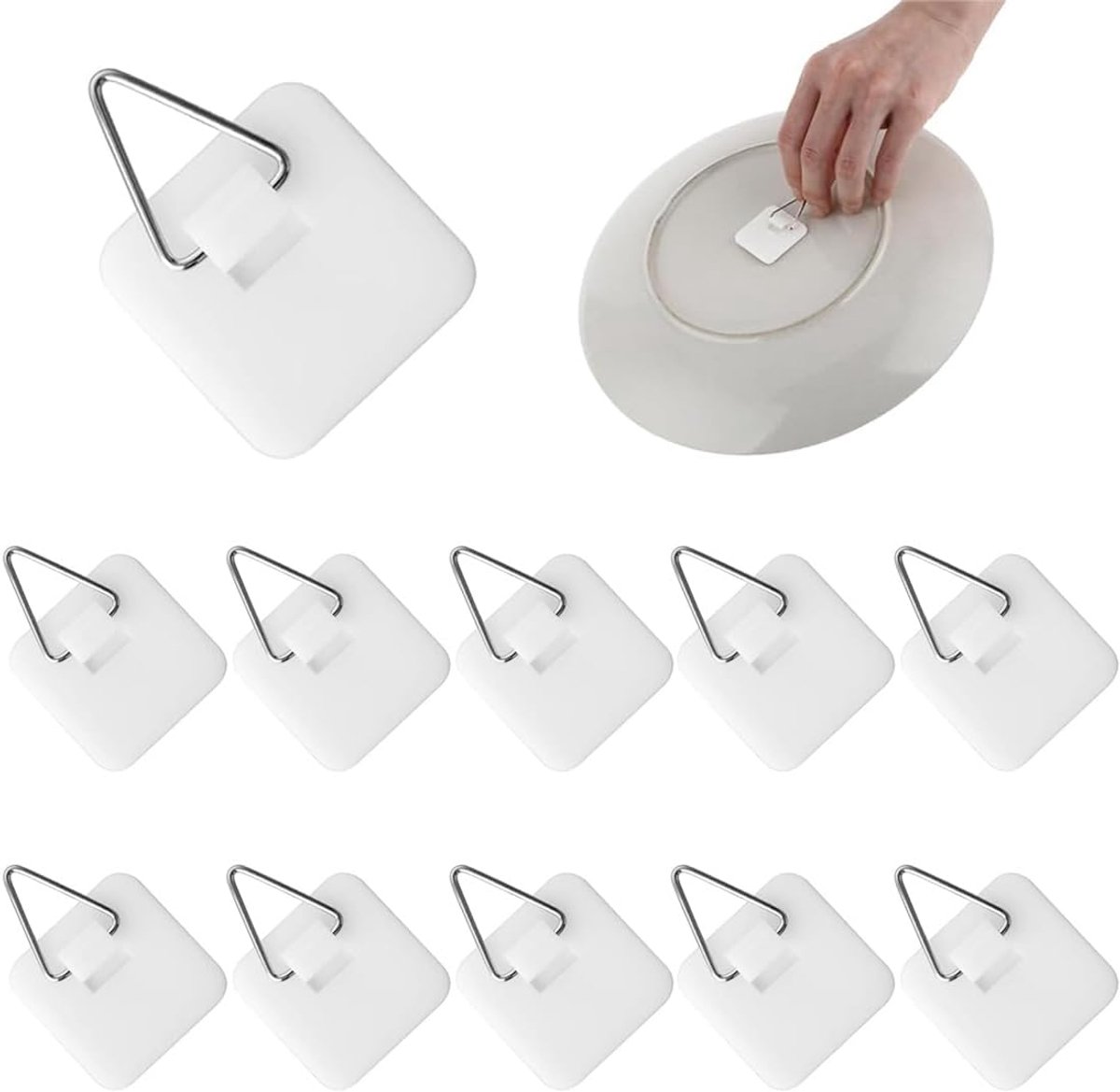 10 stuks zelfklevende haken voor borden, zelfklevende wandhaken voor fotolijsten, eenvoudige installatie zonder gereedschap, voor foto's, afbeeldingen op canvas, wanddecoratie, wit (klein