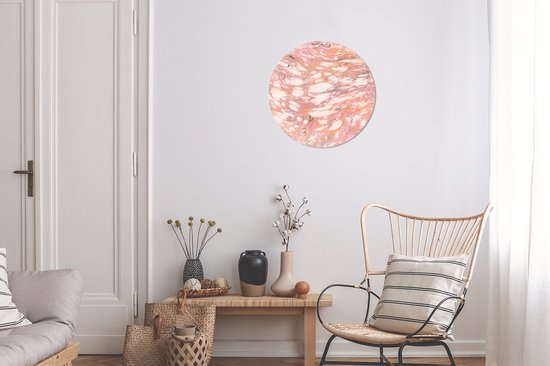 WallCircle - Wandcirkel - Muurcirkel - Marmer - Roze - Bellen - Aluminium - Dibond - 30x30 cm - Binnen en Buiten