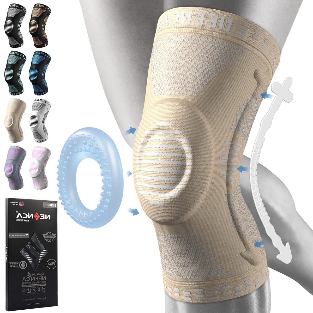 Kniebandage - Kniebeschermer - Sport en Herstel - Met Patella Gelpads - 3XL - Beige