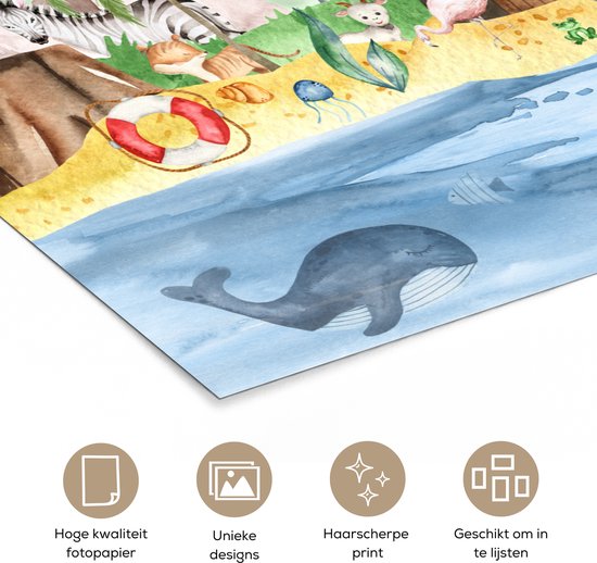 Poster kinderen - Wanddecoratie jongens - Strand - Dieren - Kinderen - Vuurtoren - Poster kinderkamer - 80x60 cm - Decoratie kinderkamers - Kinderkamer decoratie - Poster Babykamer — afbeelding 5