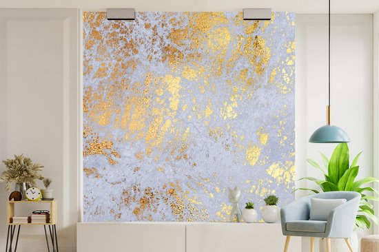 Behang - Fotobehang Marmer - Goud - Grijs - Breedte 300 cm x hoogte 300 cm