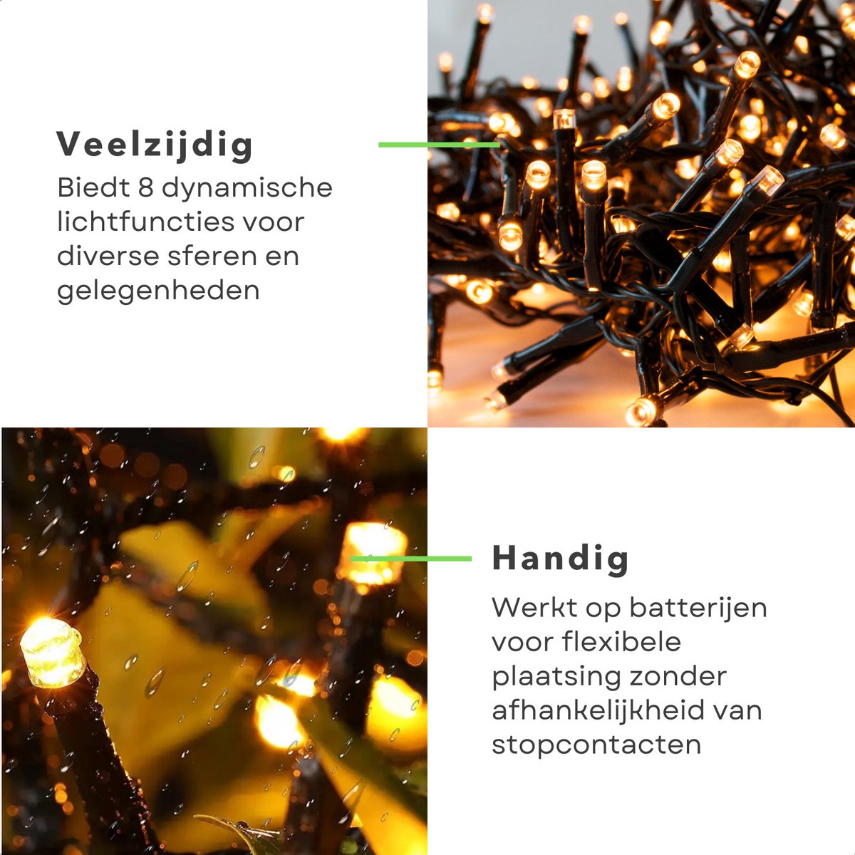 Cheqo® Kerstverlichting - Kerstboomverlichting - Kerstlampjes - 97 LED - 7M - Voor Binnen en Buiten - Timer - Veelkleurig - 8 Lichtfuncties - Op Batterijen - Extra Warm Wit - Gekleurde Kerstverlichting - Sfeerverlichting - Feestverlichting – foto 6