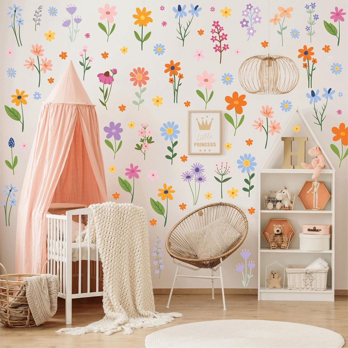 Muursticker kinderkamer bloemen, muursticker kinderkamer meisjes, bloemenweide muursticker kinderen, muursticker kinderkamer voor babykamer decoratie, bloemensticker muur