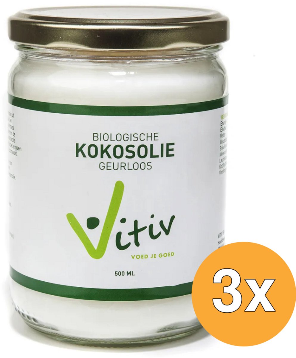 3x Vitiv Kokosolie Geurloos Bio (500 ml)