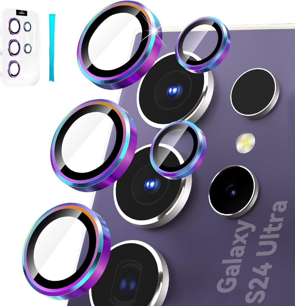 Camera Lens Protector voor Samsung Galaxy S24 Ultra - 9H Gehard Glas en Ultra-dunne Aluminium Bescherming voor 5G Smartphone, Kleurrijk en Duurzaam