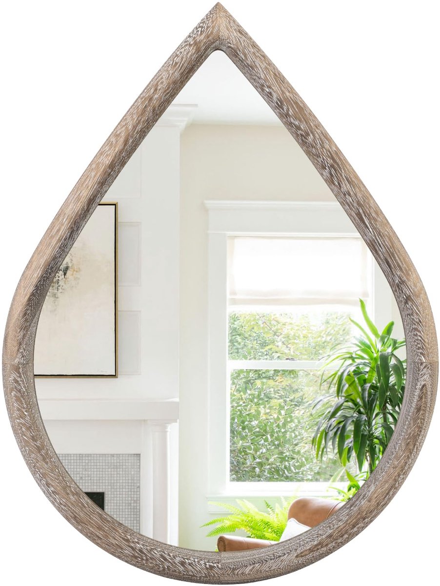 wandspiegel, houten frame, onregelmatige make-upspiegel, landelijke stijl wandspiegel, muurdecoratie, unieke decoratieve spiegel voor slaapkamer, woonkamer, badkamer, 50 x 40 cm
