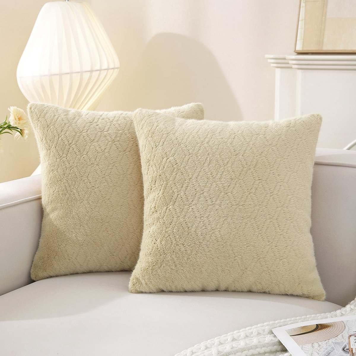 Kussensloop 50x50 cm Set van 2, Chenille Kussenhoezen van Super Zacht Pluizig, Decoratieve Kussenhoes met Verborgen Ritssluiting en Ruitpatroon, voor Bank Woonkamer Slaapkamer, Geel