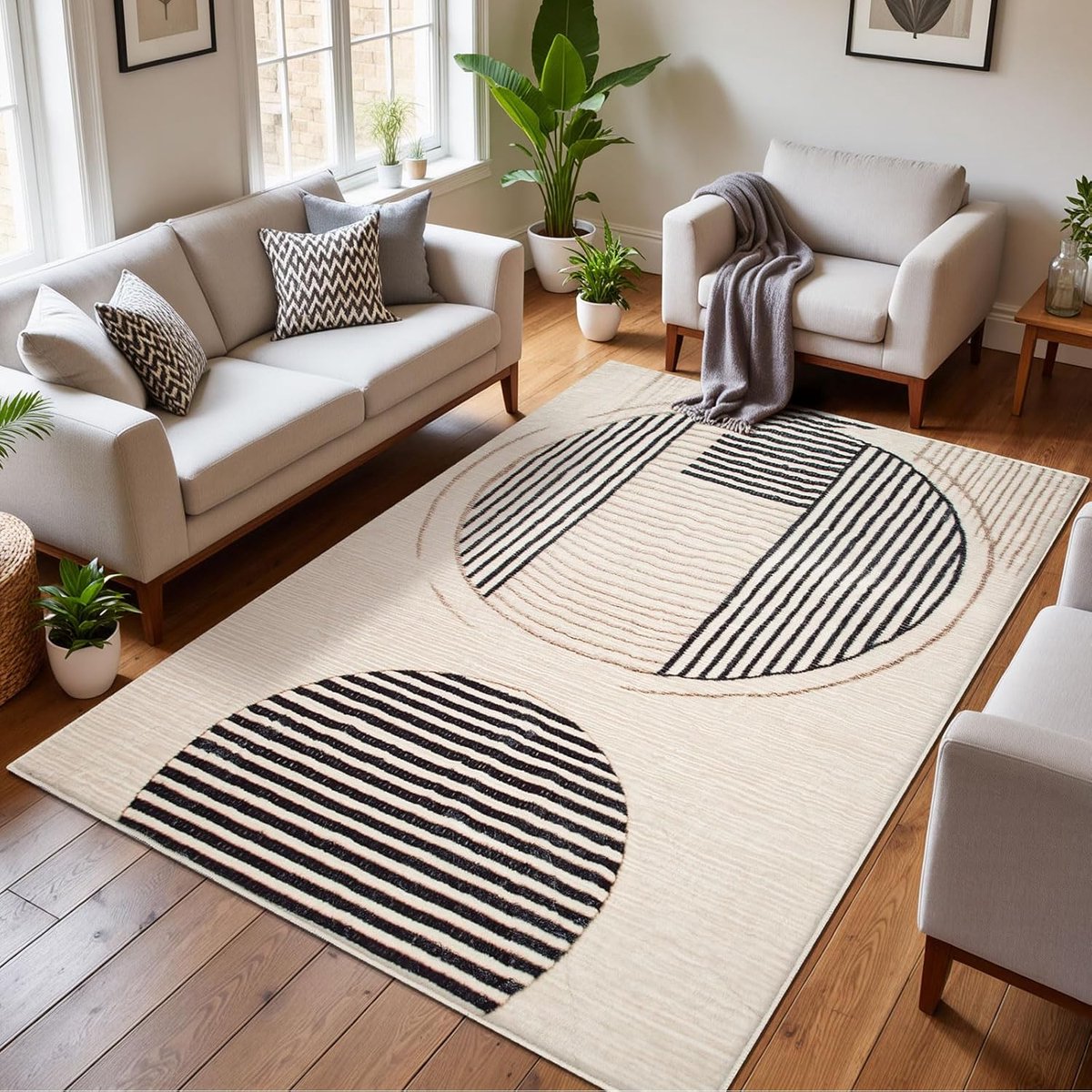 Wasbare Tapijten Woonkamer 160x200cm, Zachte Geometrische Tapijt Beige Antislip Grote Vloerkleden Kortpolig Tapijt Slaapkamer Eetkamer