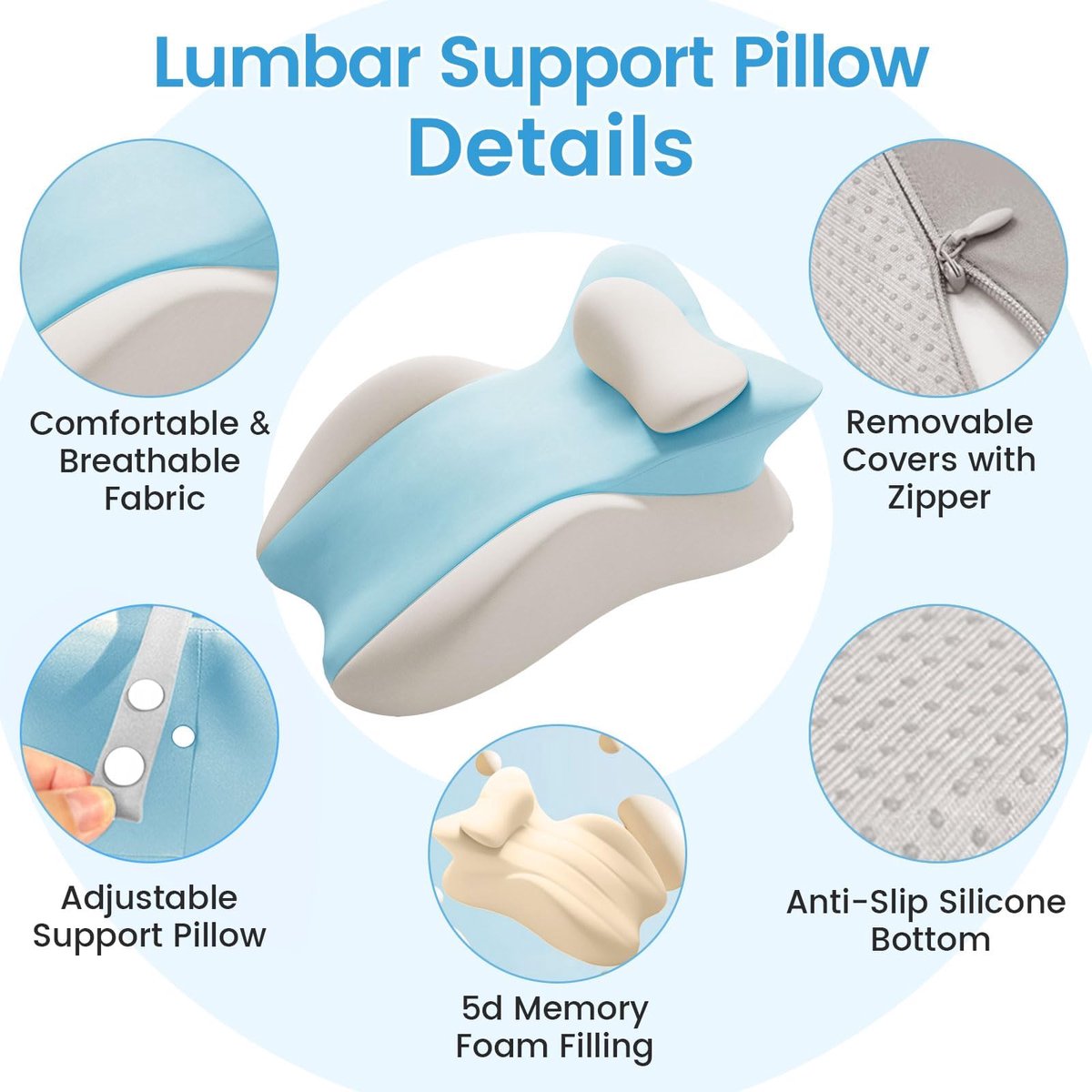 leeskussen en lendenkussen, ontspanningskussen voor bed, bank en vloer, orthopedisch steunkussen tegen rug- en nekpijn, van traagschuim, blauw en grijs