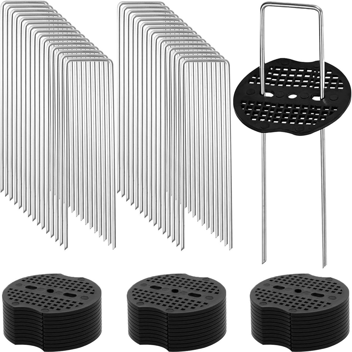 Set van 30 U-vormige verankeringen met afgeschuinde hoeken van 150 mm x 40 mm, gegalvaniseerd staal voor kunstgras, vloerbedekking en tuinprojecten