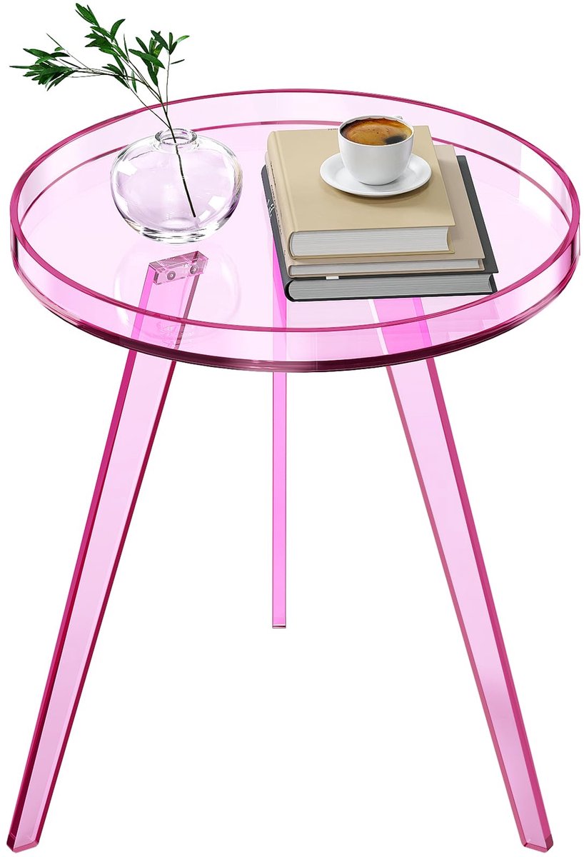 acryl bijzettafel, ronde bijzettafel nachtkastje nachtkastje kleine cirkel met dienblad voor woonkamer slaapkamer kantoor kleine ruimte (roze)