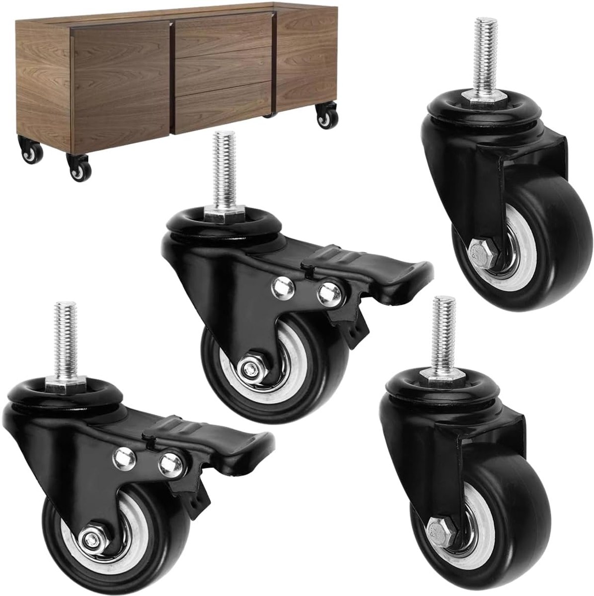Zwenkwielen Met Rem | 60kg draagvermogen transportwielen voor palletmeubels, opbergkasten en zware houten tafels