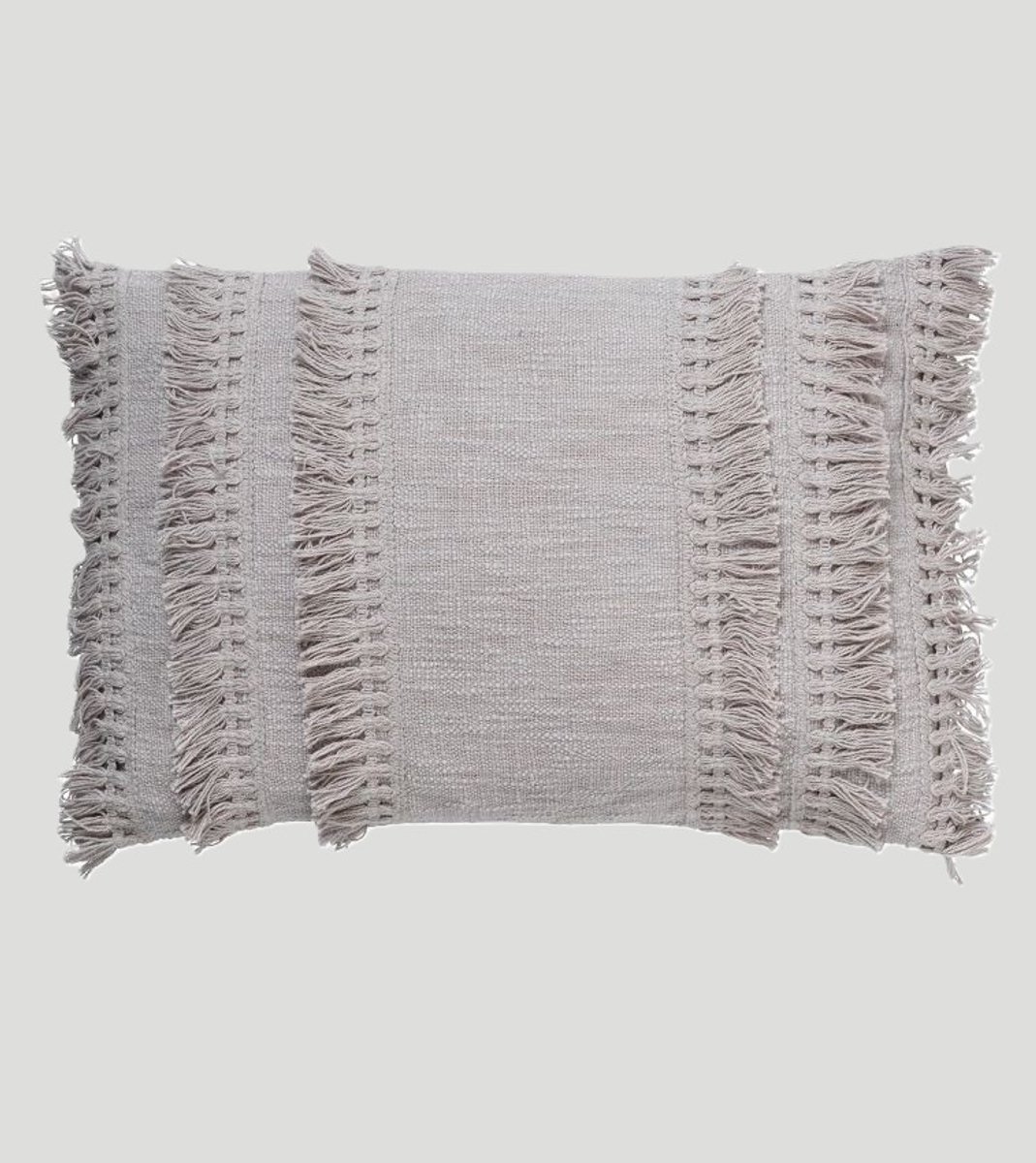 Sierkussen Fara micro chip grey met binnenkussen 60 x 40 cm met franje/Sierkussen Fara micro chip grey