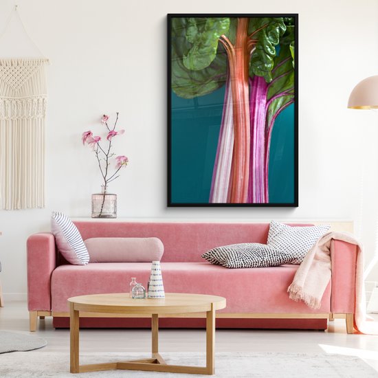 Cadre photo avec affiche - Rhubarbe colorée sur fond bleu - 80x120 cm - Cadre pour affiche