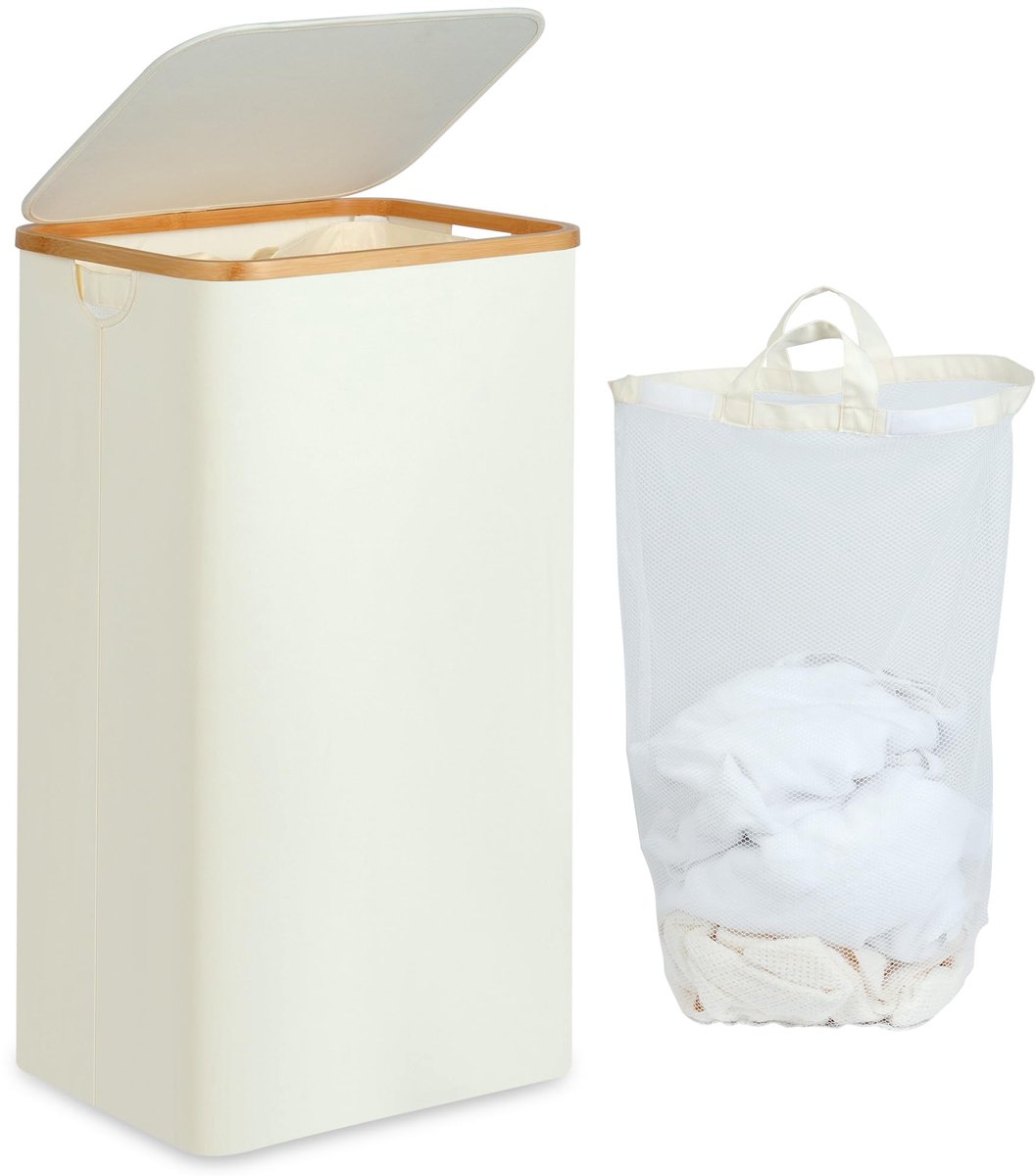 efluky Wasmand met deksel, wasmand met afneembare tas, vuile wasmand met bamboe handgrepen voor badkamer, slaapkamer en wasruimte