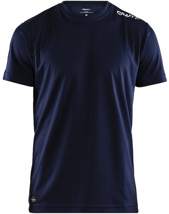 Donkerblauw Craft T-shirt voor heren met korte mouwen en logo op de schouder en linker onderkant.