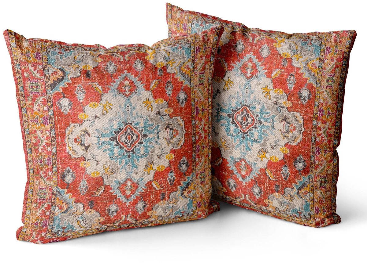 Set van 2 kussenhoezen in Boheemse stijl 65 x 65 cm, decoratieve vierkante kussenhoezen voor sofa, auto, slaapkamer, woonkamer, bank, buitendecoratie (oranje)
