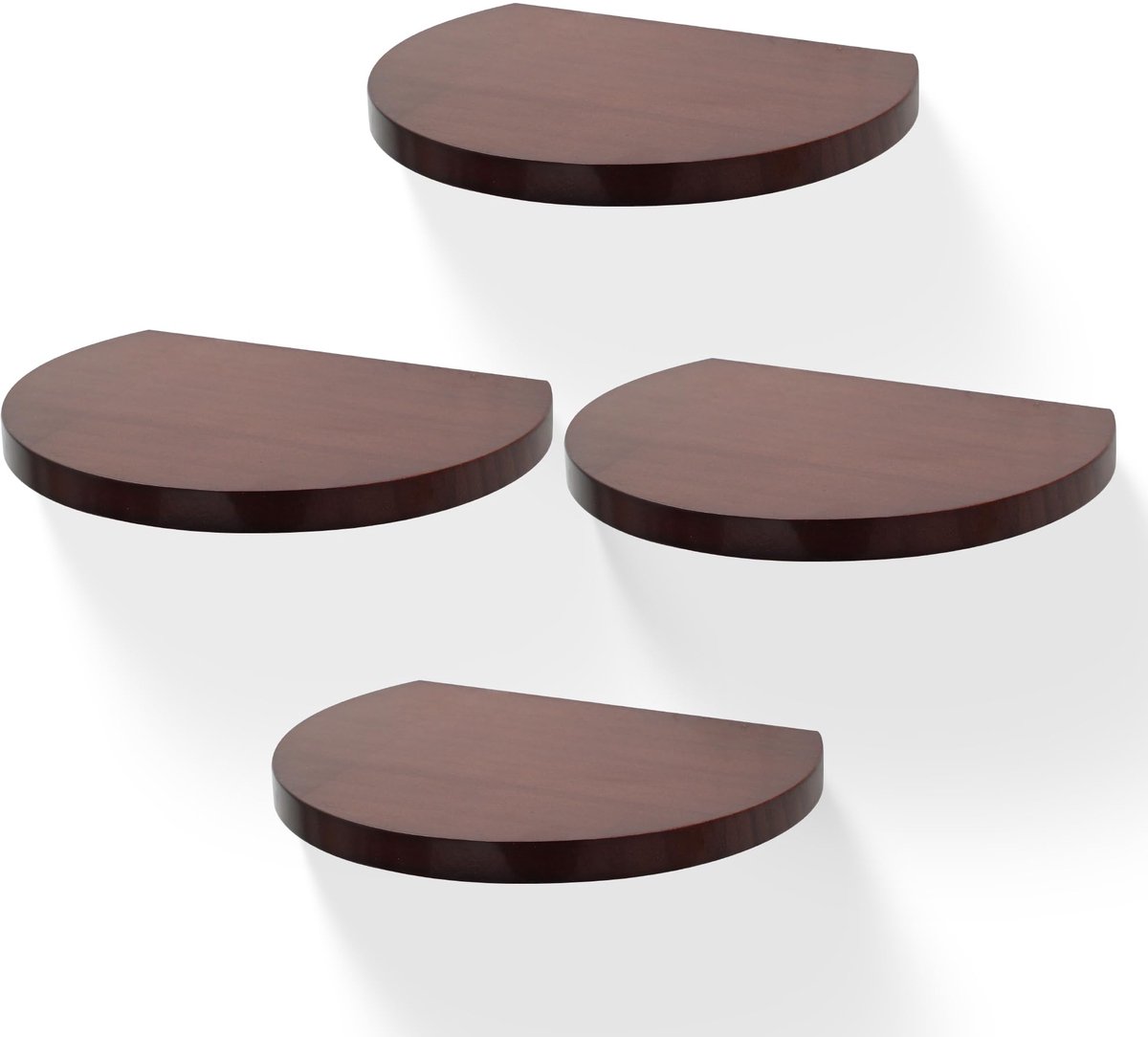 19,3X15CM Ronde Zwevende Houten Planken, Mini-Wandrek in Compacte Stijl voor Kleine Voorwerpen, Hangende Wandrekdecoratie, 4er-Set (Donkere Walnoot)