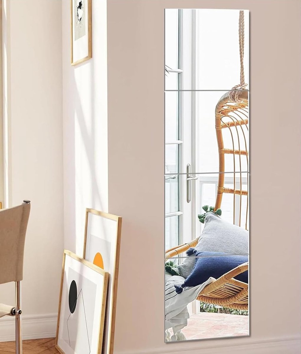 Zelfklevende Spiegel Tegels van Glas 35x35cm voor Muren - Frameloze Volledige Lengte Muurspiegels voor Badkamer, Hal en Woonkamer met Eenvoudige Installatie en Decoratieve Effecten