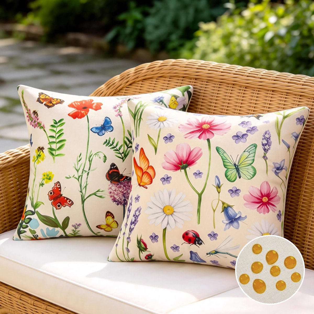 Set van 2 waterdichte kussenslopen 45 x 45 cm, outdoor, lente, bloem, tuinkussens, boerderij, decoratieve kussenslopen voor buitenstoel, terras, veranda, bank, binnen, bed