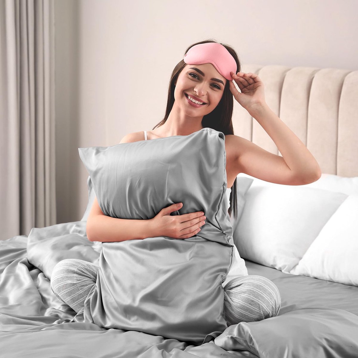 2 Pack Satijnen Kussenslopen, Standaard Formaat Zacht Effen Kleur Microfiber Satijnen Kussensloop, Envelop Sluiting Kreukvrij Vervagingsbestendig Ademend, Donkergrijs