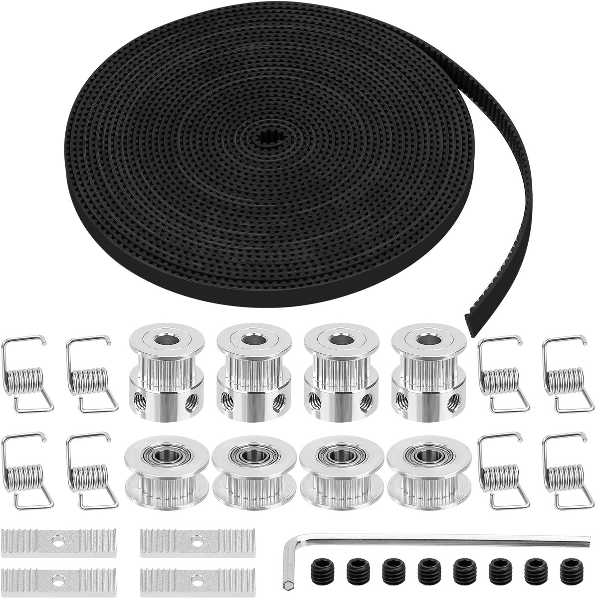 5M GT2 Distributieriem 6 mm + 8 stuks 2 soorten katrol 20 tanden 5 mm distributieriem van rubber + 4 spanners + 8 veren + 4 inbussleuven voor 3D-printer
