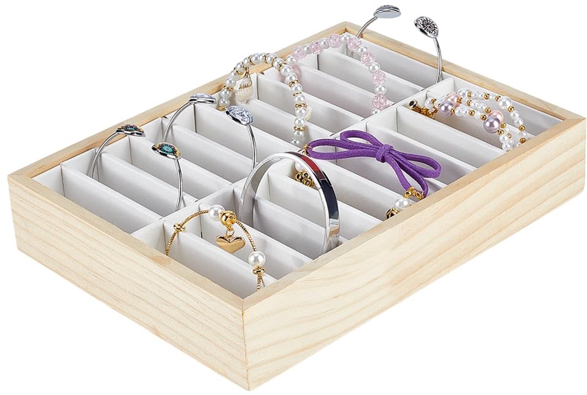 20 Slots Sieraden Organizer Display, Houten Armband Display Trays Ringen Oorbel Armband Opbergdoos Sieraden Bangle Opbergdoos voor Dresser Thuis Winkelcentrum Showcase Retail Show, BurlyWood