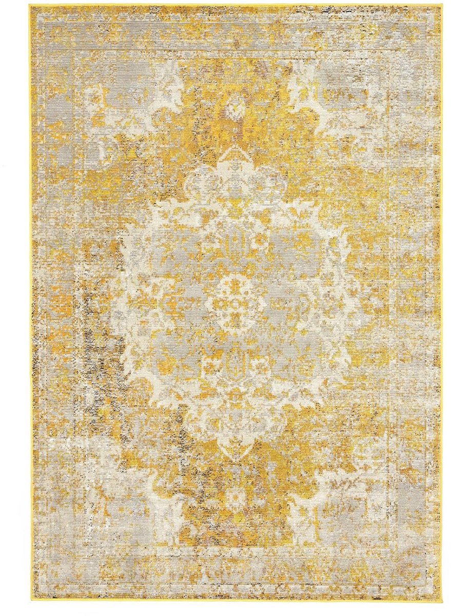 Vloerkleed, Vintage, 160 x 230 cm, Rechthoekig, Middelpolig, Woonkamer, Eetkamer, Slaapkamer, Keuken, Alleen chemisch reinigen, oeko_tex_100, Geel