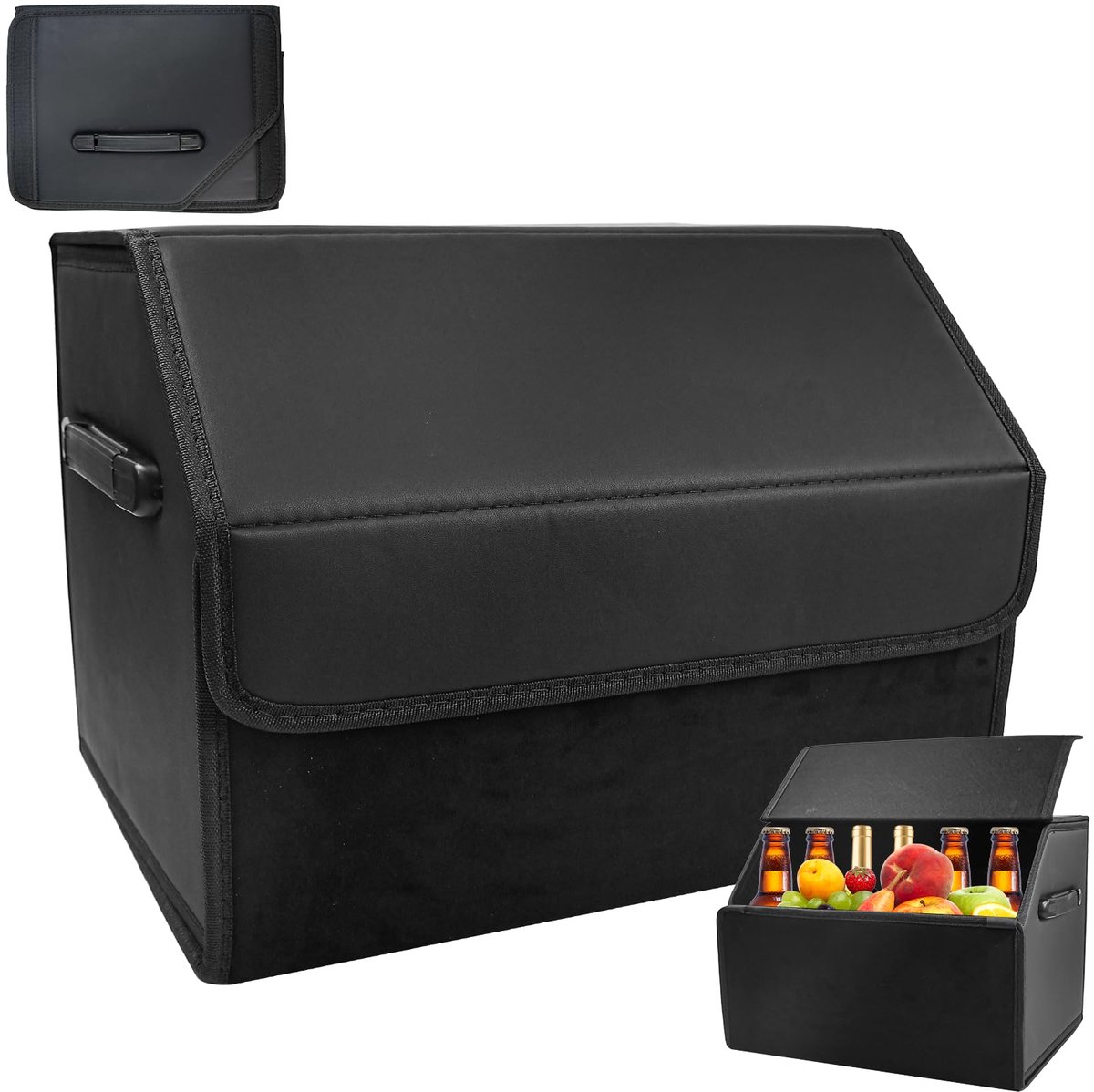 kofferbak-organizer, kofferbaktas met magnetisch deksel, PU-vouwbox, auto-accessoires, interieur, autotas, boodschappentas, versterkt, stabiele kofferbaktassen voor SUV, vrachtwagen