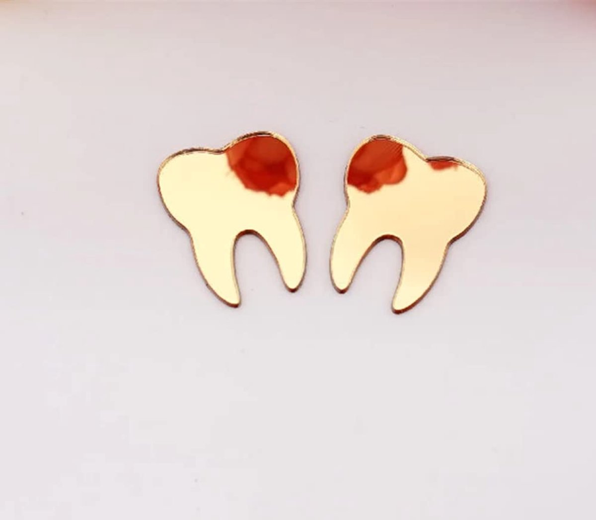 50 stuks doe-het-zelf tanden vorm muur spiegel sticker, tandverzorging gespiegelde tanden stickers voor tandarts kliniek feest decoratie (kleine, gouden spiegel)