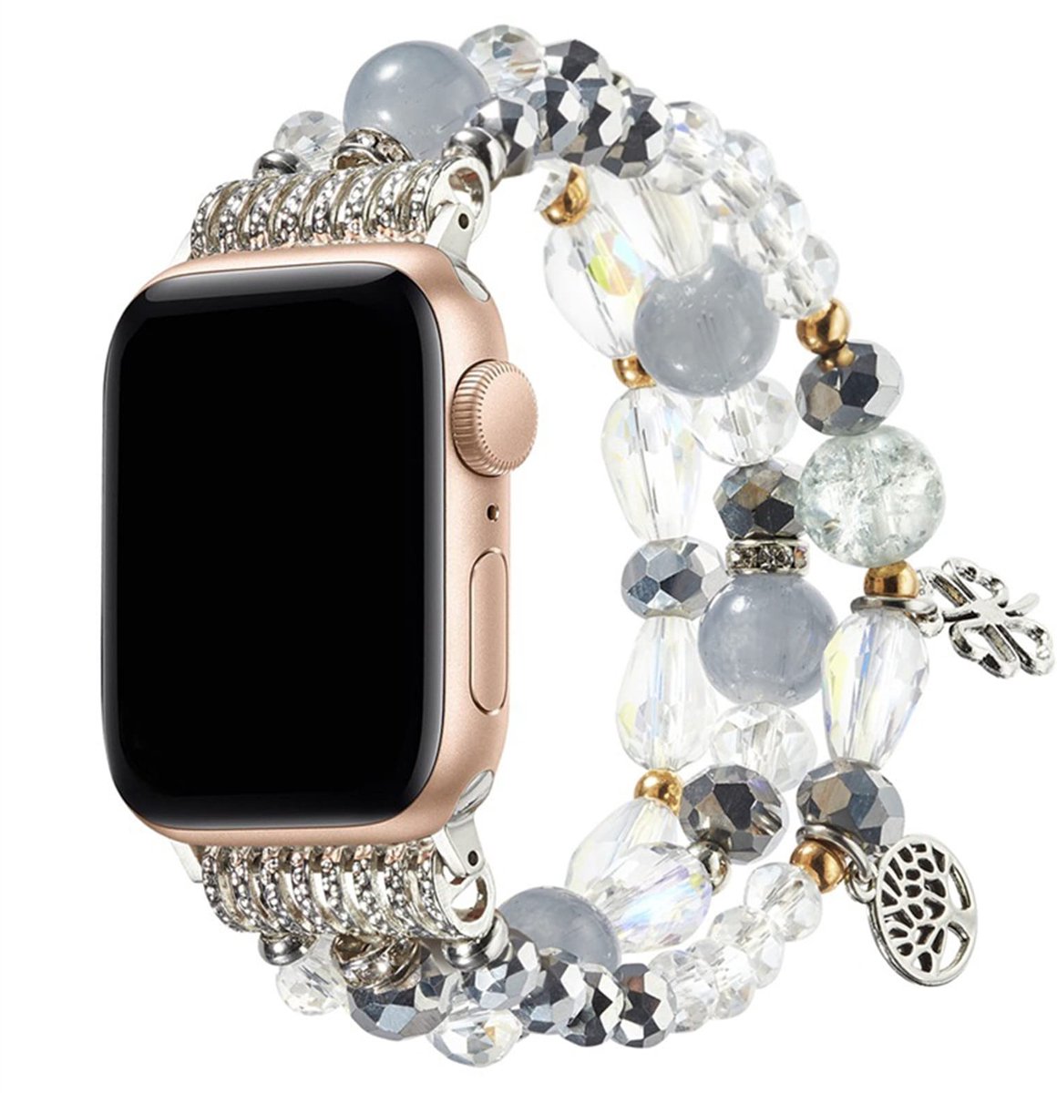 JewelryWe Sieraad parelarmband voor dames, reservearmband compatibel met Apple Watch 38 mm, 40 mm, 41 mm, 42 mm, 44 mm, 45 mm, armband voor Apple Watch SE/iWatch Series 7/6/5/4/3/2/1, kogelkralen