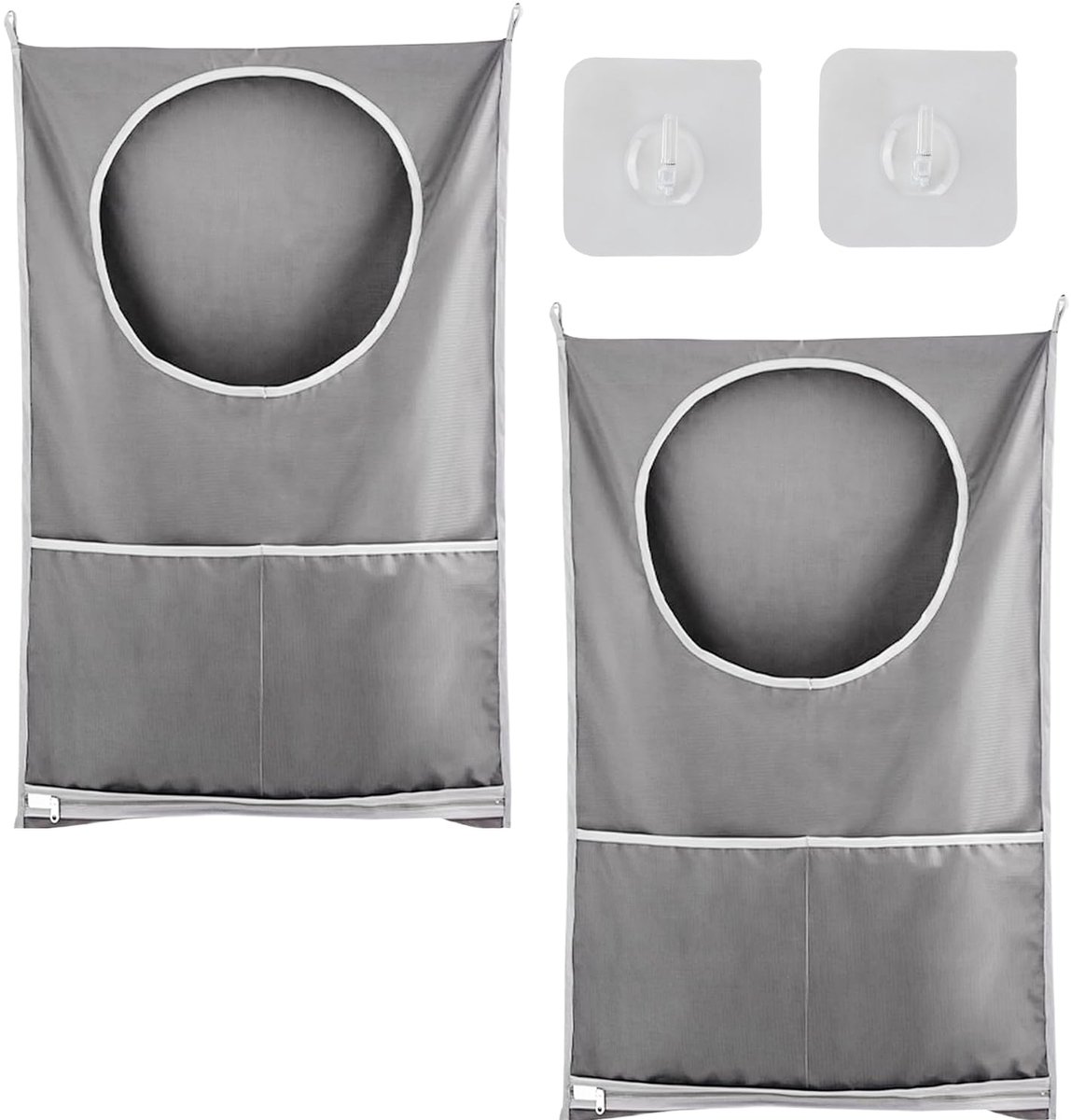 2-delige handige hangende waszakken - ruimtebesparend en waterdicht - grote capaciteit hangende wasmand, opbergmand voor vuile kleding - thuis en op reis (50 x 77 cm, grijs)