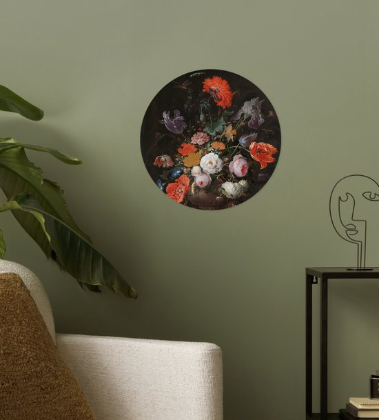 Nature morte avec des fleurs et une montre - Peinture d'Abraham Mignon Sticker papier peint cercle mural ⌀ 30 cm / cercle papier peint / cercle mural / cercle vivant - autocollant & découpe ronde