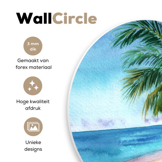 WallCircle® Wandcirkel 140x140 cm - Muurcirkel Zee - Palmboom - Strand - Muurdecoratie woonkamer - Wanddecoratie slaapkamer - Kamer decoratie accessoires - Ronde schilderijen