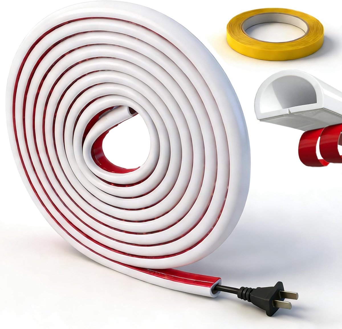 zelfklevende kabelgoot, wit, 6 mm kabelslang, kabelbescherming, inclusief 1,5 m kabelgoot en 10 mm x 15 m stoftape, ideaal voor kantoor, huishouden, elektrische installatie