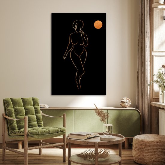 Affiche Femme - Lune - Black and gold - Line art - 80x120 cm