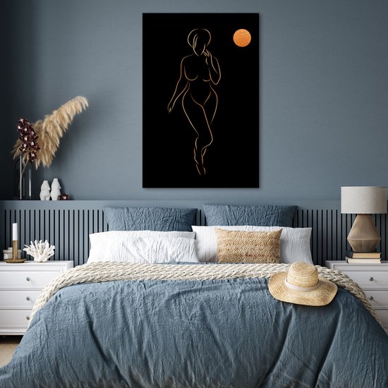 Affiche Femme - Lune - Black and gold - Line art - 80x120 cm