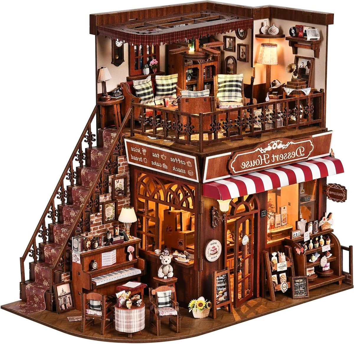 Miniatuur Poppenhuis Set - Boekenkast Decoratie - Hobby Project - Met LED Verlichting - 25 x 15 x 5 cm