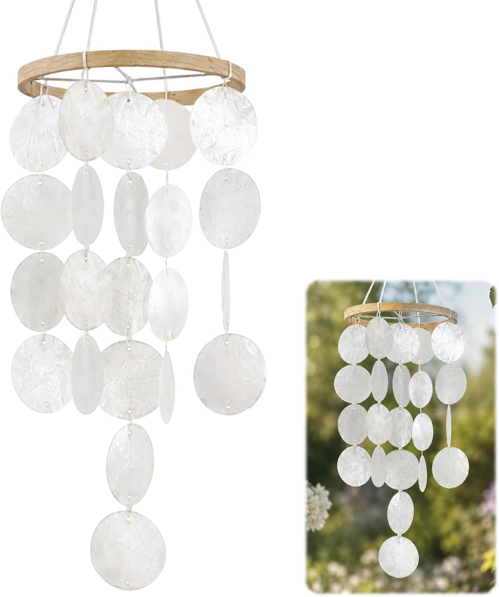Windgong schelpen, boho-decoratie Capiz windgong | 73 cm lengte schelp windgong hangdecoratie, schelp windgong outdoor voor tuin, raam, balkon, buiten en binnen