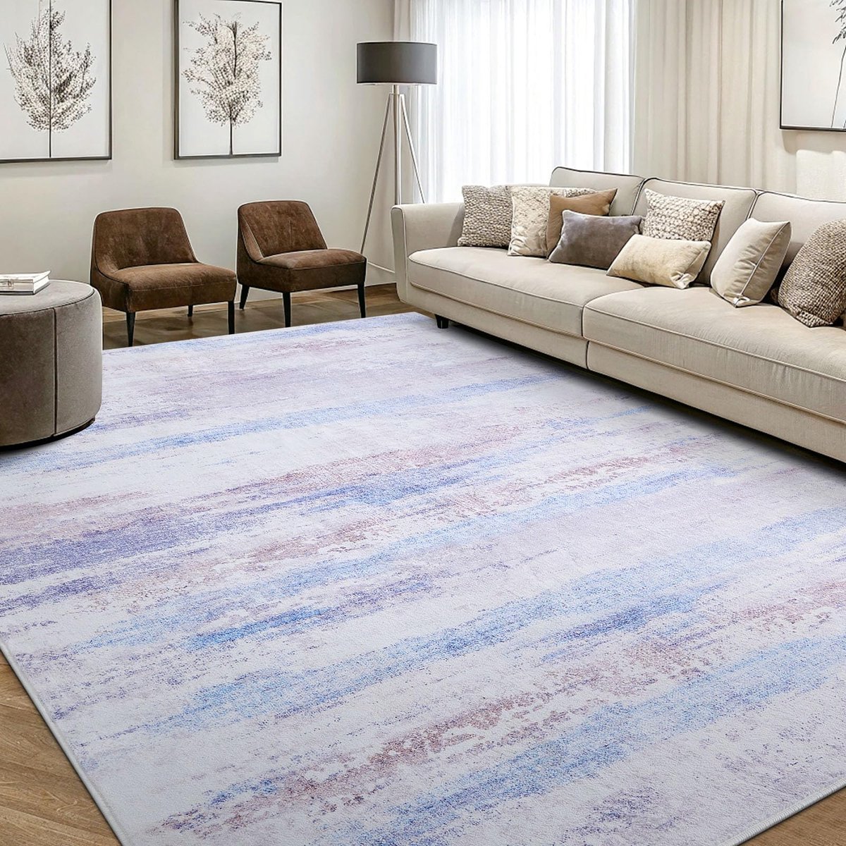 smiry Modern abstract tapijt, woonkamer, 200 x 280 cm, wasbaar, antislip, kunstwol, laagpolig, voor slaapkamer, eetkamer, kantoor, paars