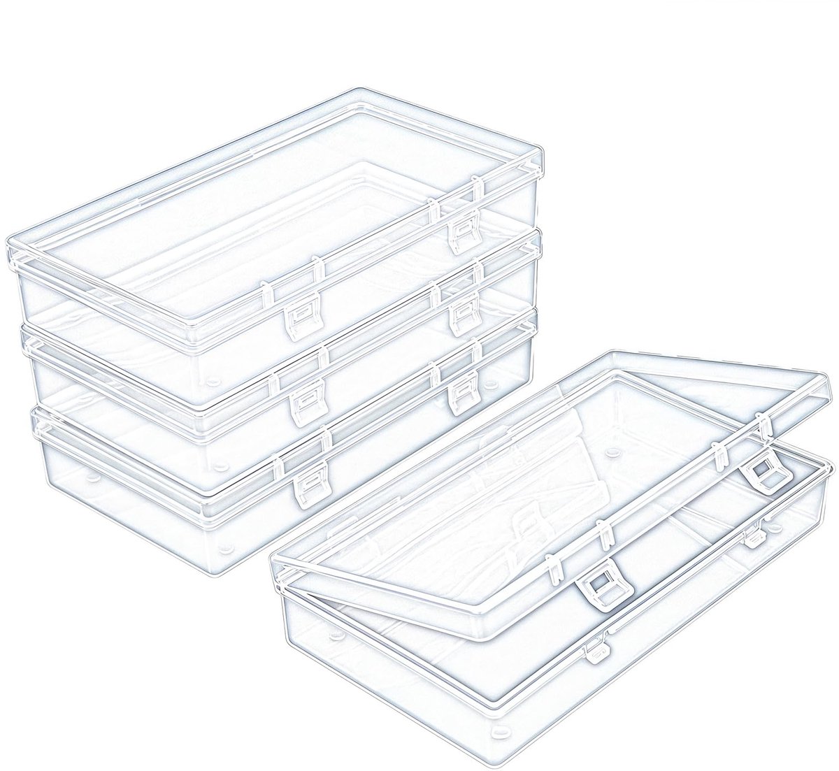 doorzichtige plastic opbergdozen met scharnierend deksel voor kralen en andere kleine knutselartikelen, 4 stuks (15,5 x 8,4 x 3,0 cm)