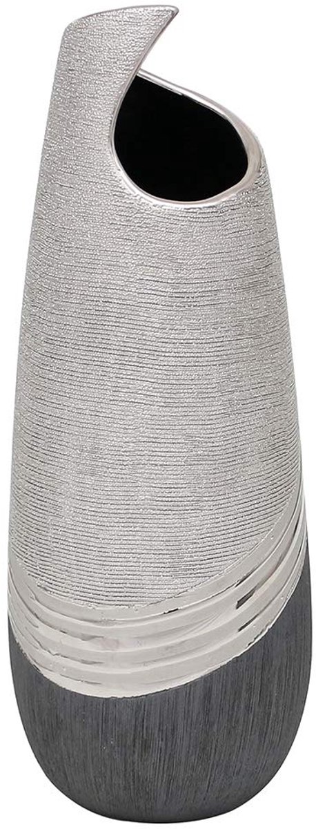 Elegante moderne decoratie designer keramische vaas golvend in zilvergrijs, golf 32 cm