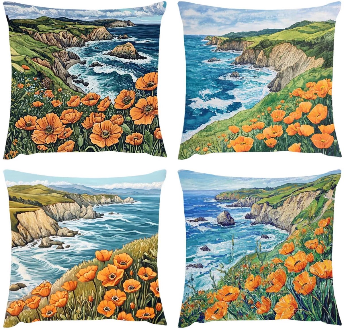 Kussenhoezen, 4-delige set, natuurkussens, bankkussens, outdoor, decoratieve linnen, kussenhoezen, rivier, kussenhoes, vierkant kussen, voor balkon, terras, tuin, slaapkamer, 45 x 45 cm