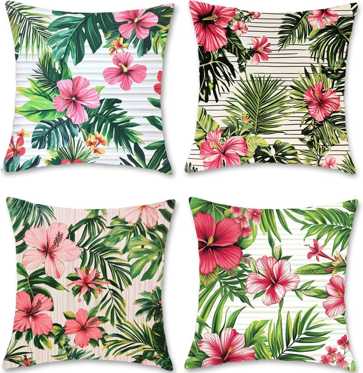 50 x 50 cm, rood, set van 4 outdoor kussens, bankkussens, linnen, hoofdkussen, kussenhoezen, bloemen, kussenhoezen, dubbelzijdig bedrukt, kussenovertrek voor decoratie, woonkamer