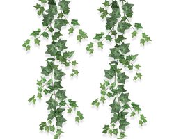 Kunstklimopslinger, 2 stuks, groen, 200 cm, kunstklimop, hangende planten, kunstklimop, ranken, planten, hangende kunstbladeren, klimopslinger, decoratie voor kamer, feest, balkon
